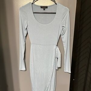 Baby blue body con side tie dress